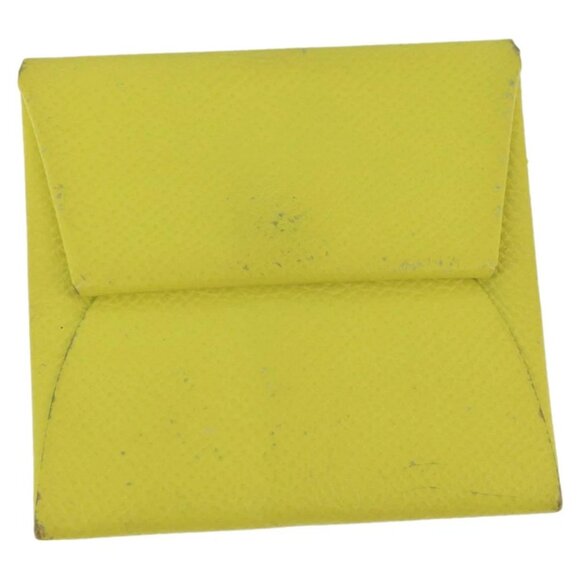 HERMES Bastia Coin Purse Leather Yellow Silver Auth ar12907 - Picture 1 of 16